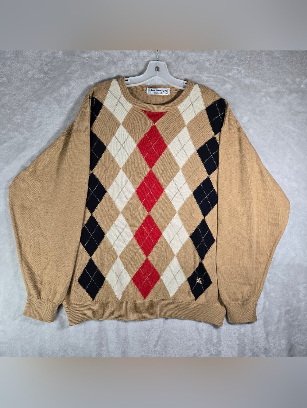 Burberrys Argyle Crewneck Sweater Pullover Mens Sz 44” Large Khaki Scotland Made